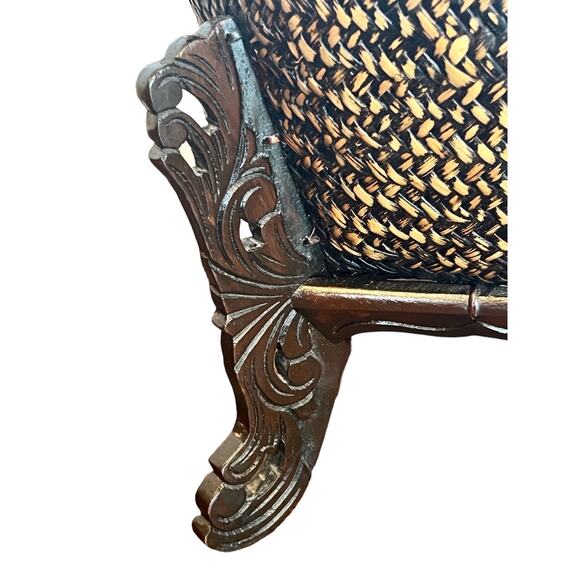 Rattan & Bamboo Basket Planter-Vintage Asian Hand-Woven-Wood Stand-Boho-Storage - Picture 4 of 7